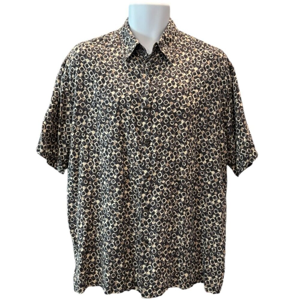 Perry Ellis 100% Silk Geometric Print Button Down – Short Sleeve Shirt Men’s L‎